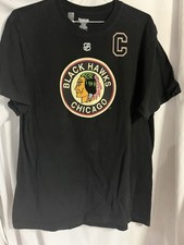 Reebok Jonathan Toews Chicago Blackhawks Captain T-Shirt NHL Hockey XL Black