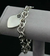 Authentic Tiffany & Co Sterling Silver Heart Tag Bracelet No Monogram 7 3/4 Inch