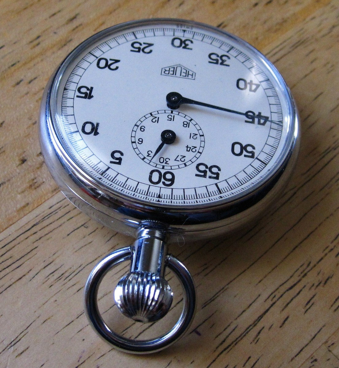 HEUER 60 Second, 30 Minute STOPWATCH, 1/5 Second, Rare 1960's