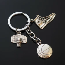 Basketball Hoop Ball Shoe Silver Keychain Gift