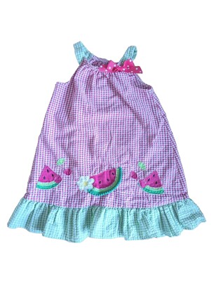 Good Lad Girls Size 5 Sundress Gingham Seersucker Summer Watermelon Ribbon Pink 