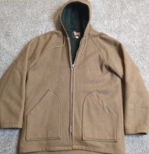 Vintage Woolrich Wool Hooded Chore Jacket Made in USA Sherpa Lined Zip Medium