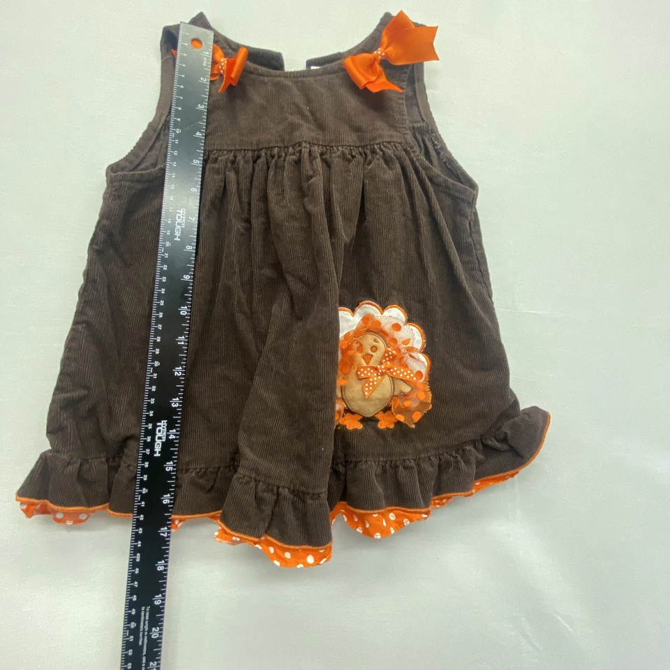 Vestido Jersey Pavo Acción de Gracias Pana Marrón Bebé Niña Ediciones Raras 24m Foto 3 de 4