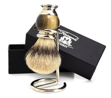 Handmade Men's Synthetic Hair Shaving Brush With Stainless Steel Stand Holder