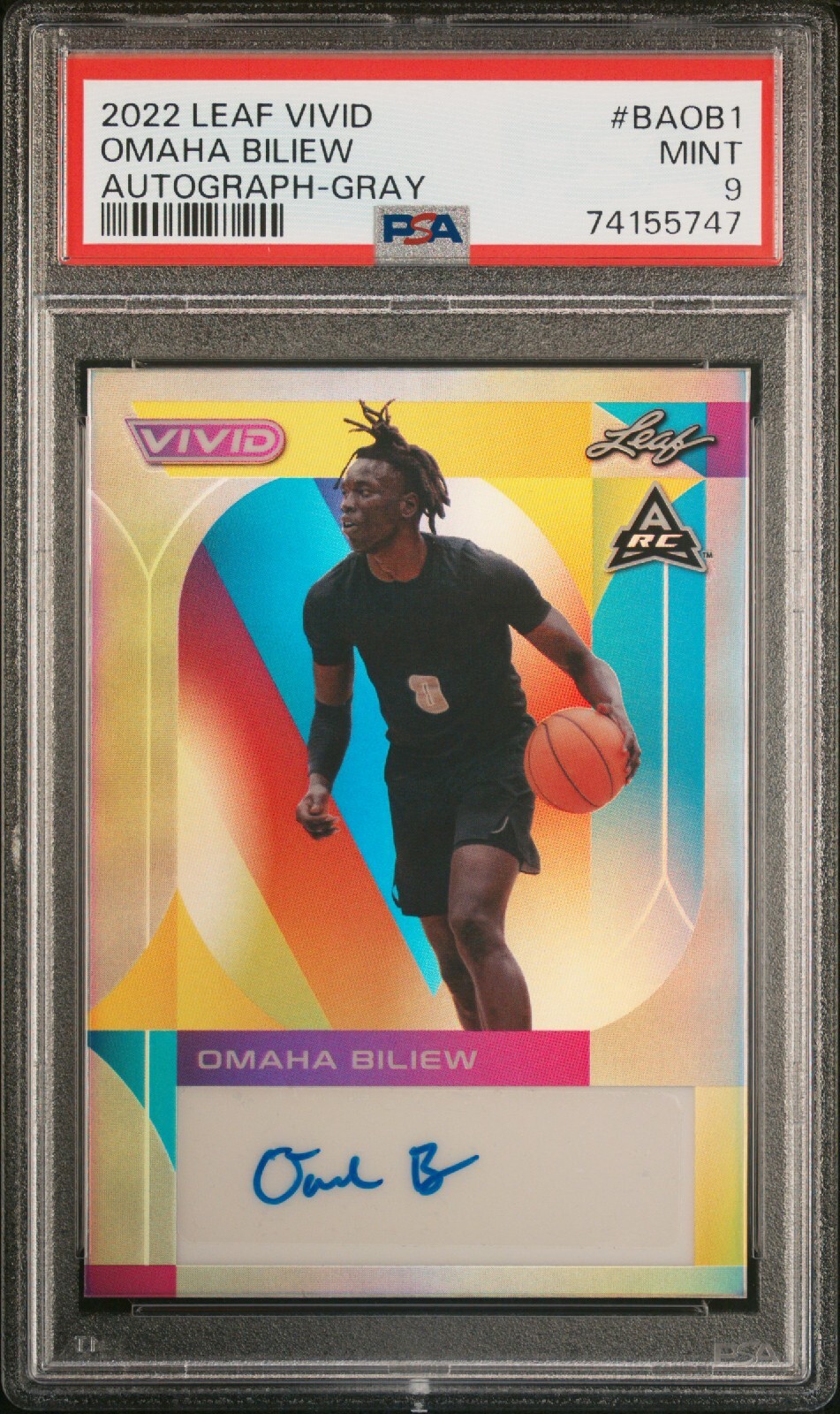 PSA 9 - OMAHA BILIEW #'d 33/40 Auto - 2022 Leaf Vivid Autograph - GRAY Rookie RC