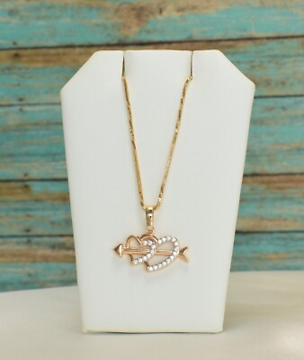 Heart and Arrow Pendant Necklace - Heart 14K Gold Plated Necklac