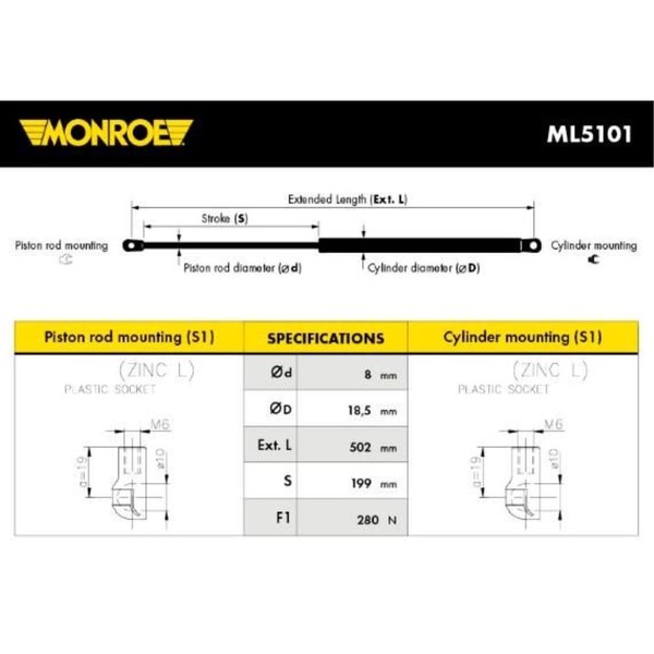 Monroe Gasfeder DäMpfer Heckklappe 280 N Passend FüR Fiat Panda 169 Van 169-image