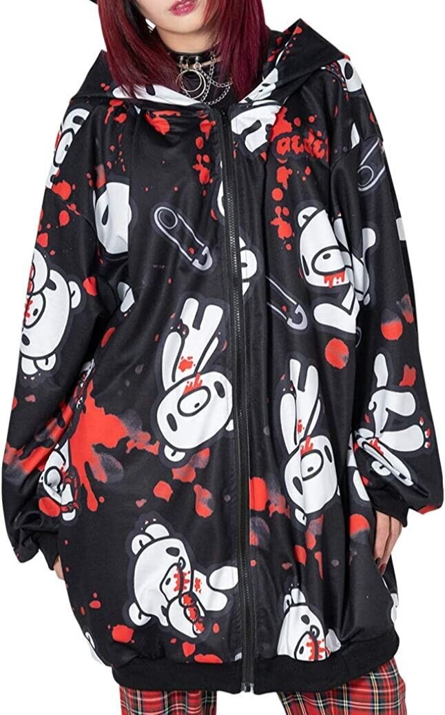 NEW Cha-x GP Gloomy Bear Zip Hoodie Black ACDC RAG Kawaii