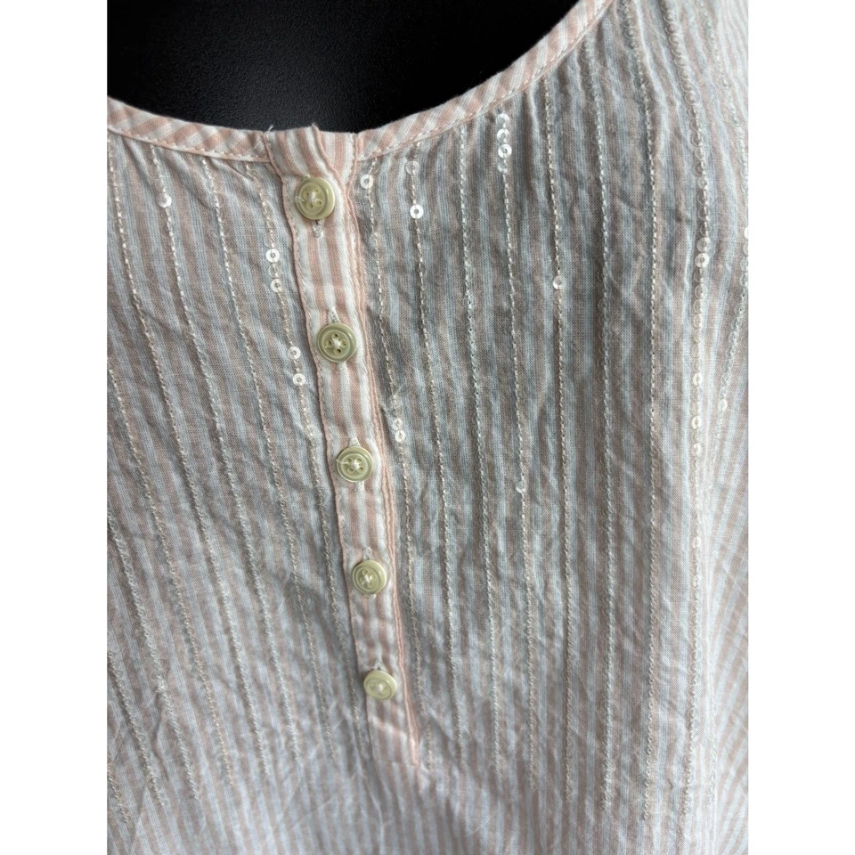 J Crew Striped Sequin Tank 100% Cotton Size 10 Natural Basics Fancy Essential - Image 3 of 4