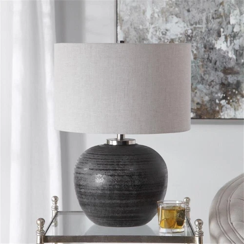 Uttermost Mikkel Farmhouse Ceramic Steel and Fabric Table Lamp in Charcoal - Picture 7 of 8