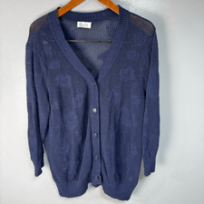 Denim Co. Women s Cardigan Sweater sz L Open Knit E695