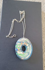 Sterling Silver Italy 925 Chain Necklace w Large Donut Shape Glass Pendant NICE — photo 7
