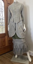 Antique 19thC. Victorian Edwardian Costume Theatre Dress Bustle Striped Green