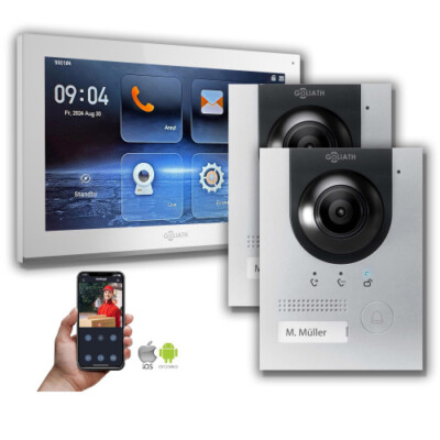 Goliath IP Hybrid Video Gegensprechanlage 2x Außenstation mit Kamera 10 Zoll Sil