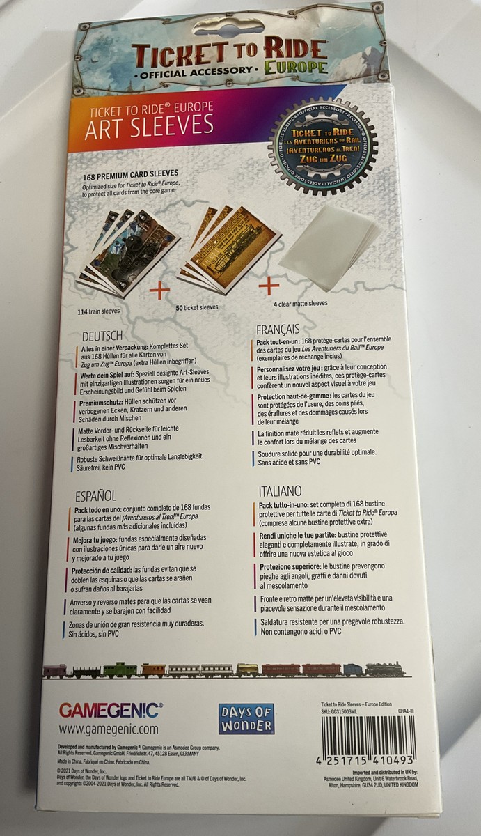 Ticket to Ride Europe Official Accessory Art Sleeves Asmodee Gamegenic NEW  | eBay
