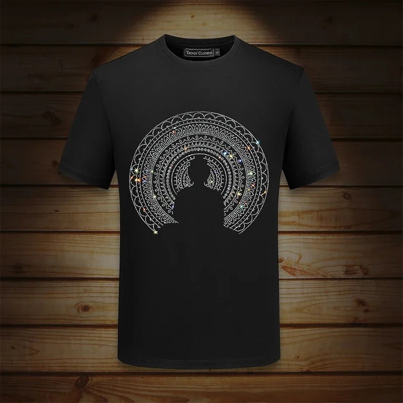 Fashion Trendy Rhinestone Summer Short Sleeve Luxury Men Streetwear T-Shirt