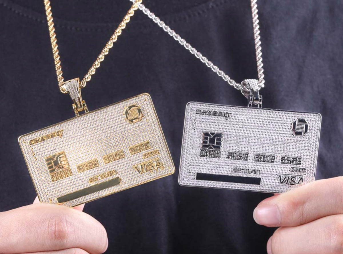 Chase Visa Debit Credit Card Men Women 14k Gold F Pendant Icy