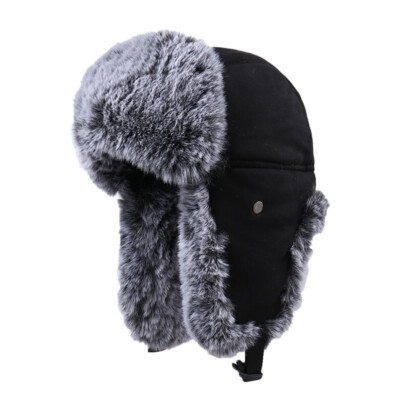 Men Faux Fur Lined Trapper Hat Russian Style Warm Ear Flap Cap Winter  Oudoor