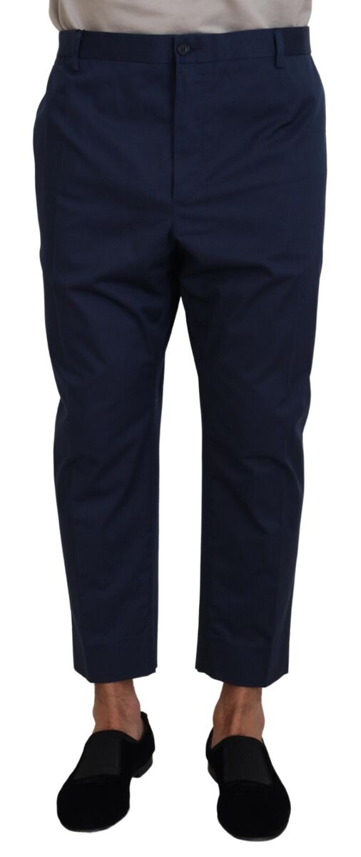 DOLCE & GABBANA Pants Blue Cotton Men Cropped Trousers IT60 DOLCE & GABBANA Pants Blue Cotton Men Cropped Trousers IT60