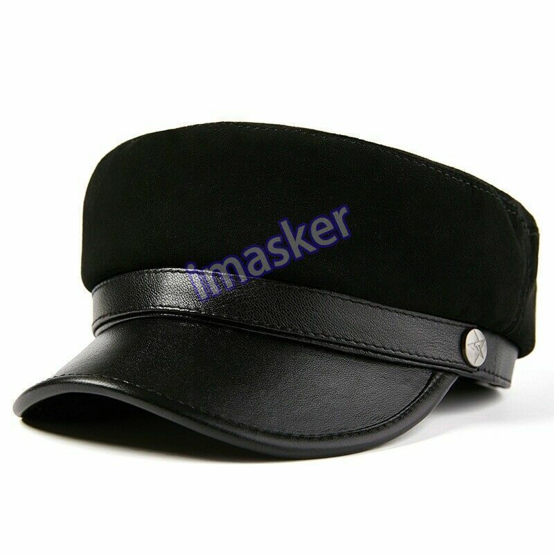 Men Lady Sheepskin Leather Military Cap Hat Mariner Breton
