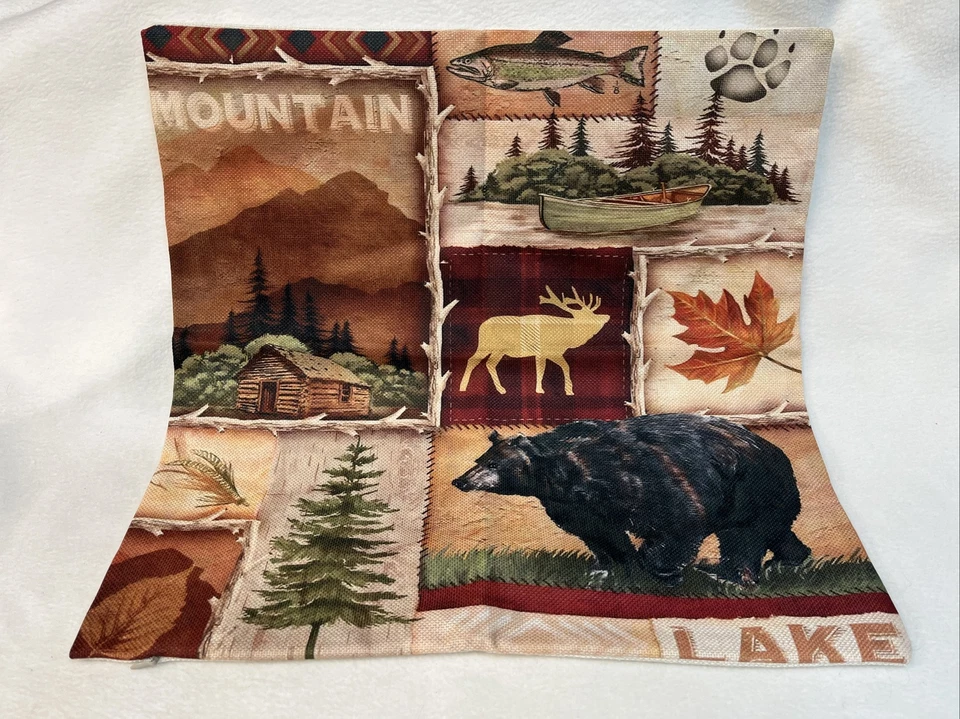 Bear Moose Stag Deer Elk Rustic Lodge Cabin Hunting Throw Pillow Cover Man Cave - Image 2 of 4