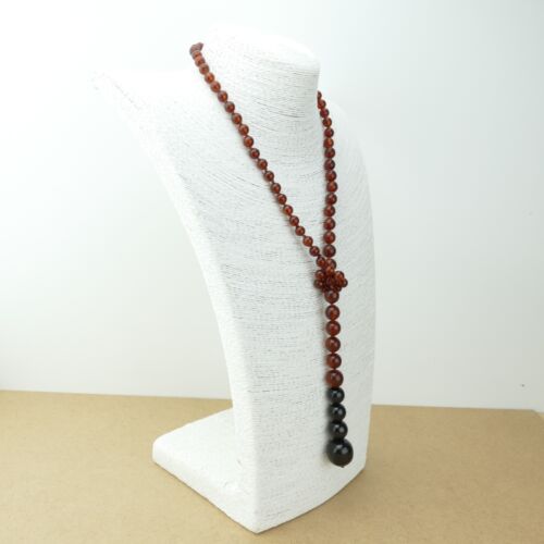 Red Amber Bead and Jet Necklace - Picture 2 of 8