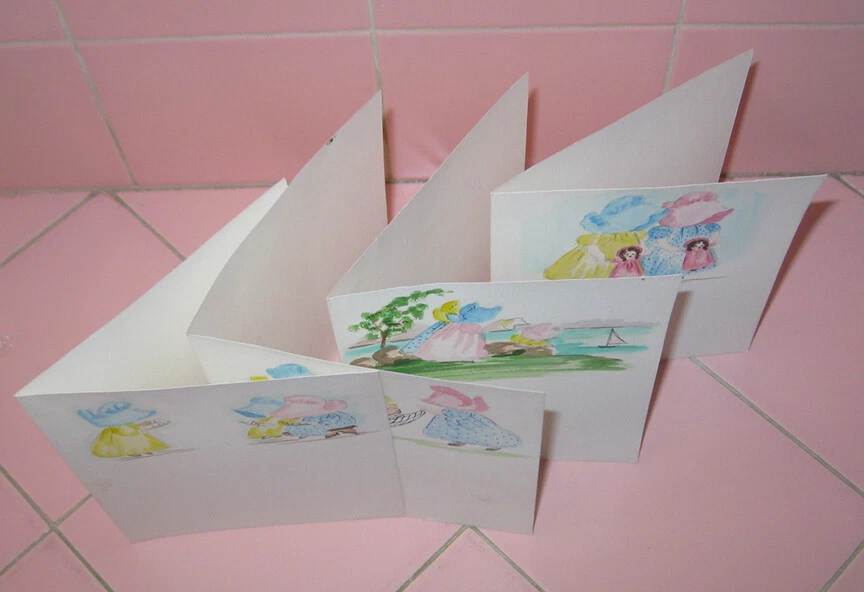 Lot 9 Handmade Note Cards Riede Bonnet Girls Dog Hand Painted Fabric Greeting  - Image 4 of 4