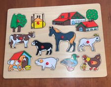 Vintage Kids 12 Piece Wooden Puzzle  Farm Ani...