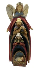 Roman Inc. 4 Piece Nativity Nesting Holy Family, Angel, Manger Baby Jesus 9”