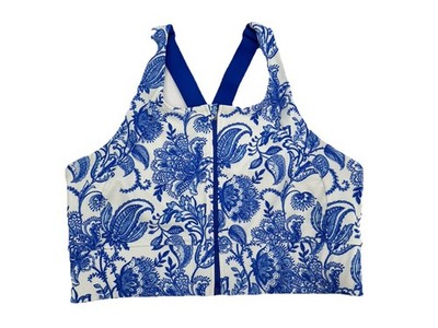Coolibar Womens Medley Zip Up Swim Bra Blue Floral Large UV Sun Protection