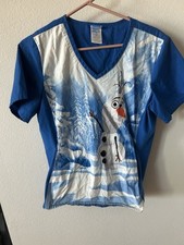 Disney Frozen Olaf Fitted Womens Medical Nursing Scrub Top Large