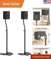 Height Adjustable Speaker Stands - Heavy Duty Floor Stands with Cable Management