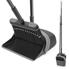 Broom and Dust Pan, 54.3 inches Long Handle Swivel Brush, Upright Foldable Du...