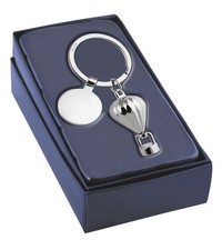 BOMBONIERA PORTACHIAVI MONGOLFIERA Cm.8 con SCATOLA ANELLO e PIASTRA INCIDIBILE