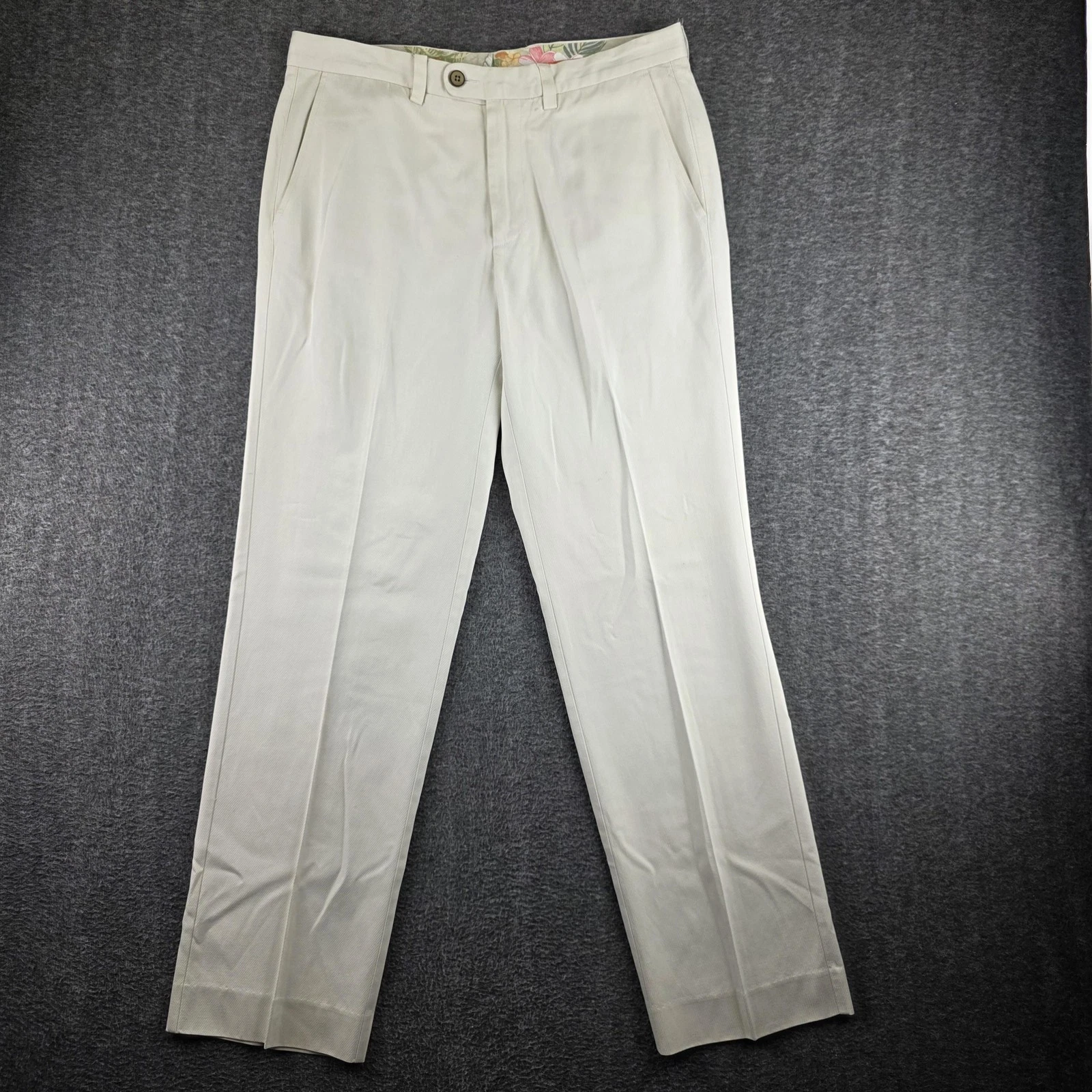 Tommy Bahama Pants Mens 33x32 Beige Silk Cotton Chino Lightweight Dress Casual