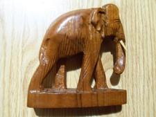 Vintage made in Thailand hand carved wood elephant statue wooden figure animal