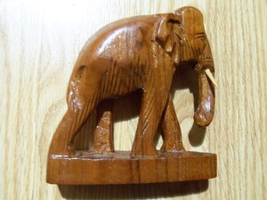 Vintage made in Thailand hand carved wood elephant statue wooden figure animal