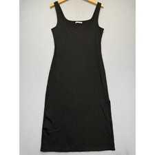 Reformation Jeans Black Ribbed Midi Tank Dress Square Neck Side Slit XL USA