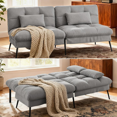 72  Futon Sofa Bed,Convertible Fabric Couch with Adjustable Backrest,Loveseat Re