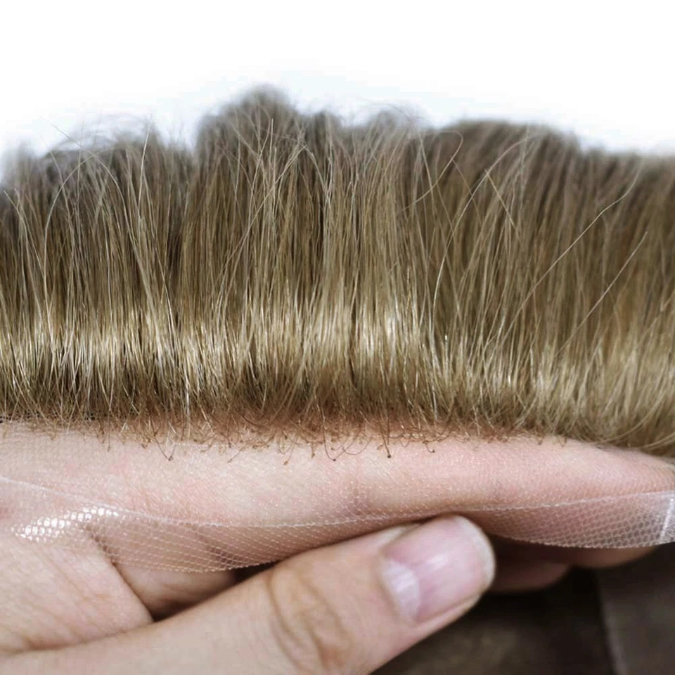 French Lace Front Mens Toupee Hairpiece Human Hair Replacement System Natural US - Image 3 of 4