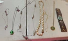 Lot of 9 Vintage Costume Jewelry Pieces, 7 neckalces, 1 bracelet, 1 pr earrings