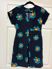 Banana Republic Sheath Dress Womens 2 Navy Teal Orange Floral V Neck Cap Sleeve