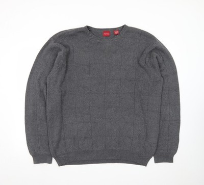 Arrow Herren Strickpullover grau Baumwolle Rundhals Karo Größe L