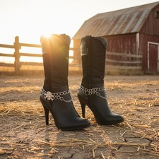 Women Silver Metal Boot Chain Bracelet Western Shoe Charm Skull Jewelry PAIR