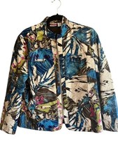 Chico's Full Zip Jacket Bright Cotton Tropical Lined Lightweight LS 2 Large