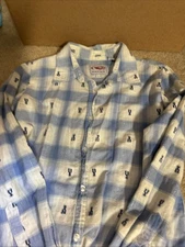 Roper Blue  Metallic Plaid Spur Embroidered Pearl Snap Shirt Purple Tan Size S