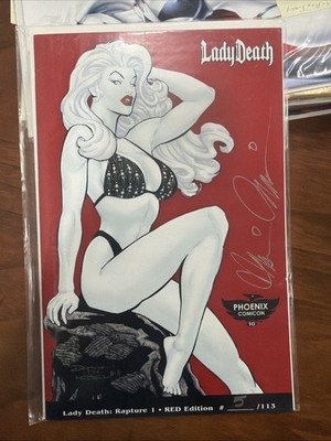 Lady Death the rapture #1 red edition Phoenix comicon 2010 LTD 113 Signed Pulido