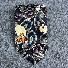 Vtg 1994 Looney Tunes Mania TAZ TWEETY BUGS Plaid Men's Silk Graphic Necktie