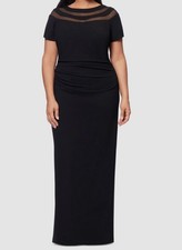 X By Xscape Women's Black Illusion Boat-Neck Short-Sleeve Dress Plus Sz 14W