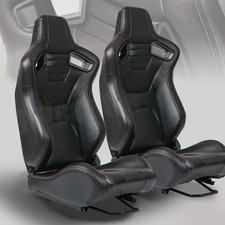 1pair Reclinable Bucket Seats Black Racing Seats Sport Pvc Leather W2 Sliders